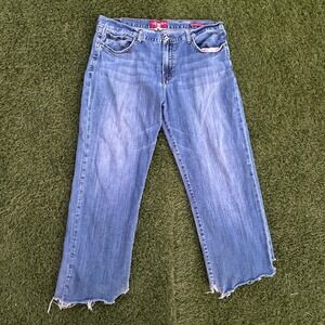 Lucky Brand Size 38x28 361 Vintage Straight Mens Blue Jeans Raw Hem Distressed